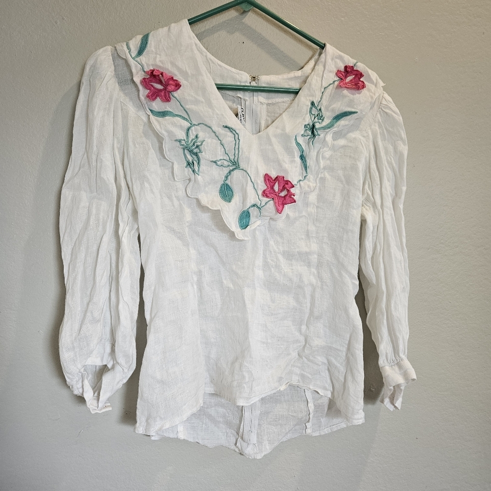 Vintage 80s Spring Linen Blouse